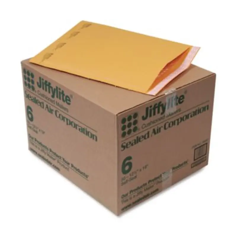 Jiffylite Self-Seal Bubble Mailer, #6, Barrier Bubble Air Cell Cushion, Self-Adhesive Closure, 12.5 x 19, Brown Kraft, 50/CT - Envelopes & Mailers | Sealed Air