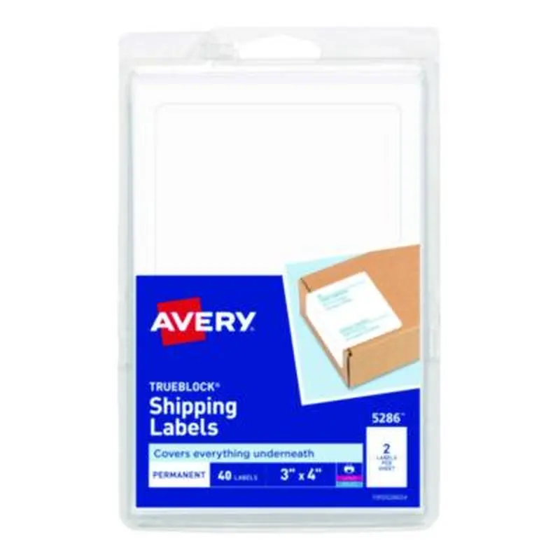 Shipping Labels with TrueBlock Technology, Inkjet/Laser Printers, 4 x 3, White, 2/Sheet, 20 Sheets/Pack - Shipping & Mailing Labels | Avery