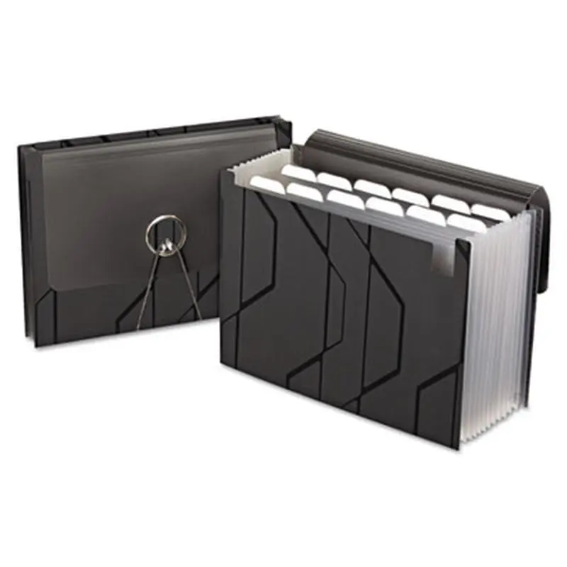 Sliding Cover Expanding File, 4" Expansion, 13 Sections, Cord/Hook Closure, 1/6-Cut Tabs, Letter Size, Black - File Jackets/Sleeves/Wallets | Pendaflex