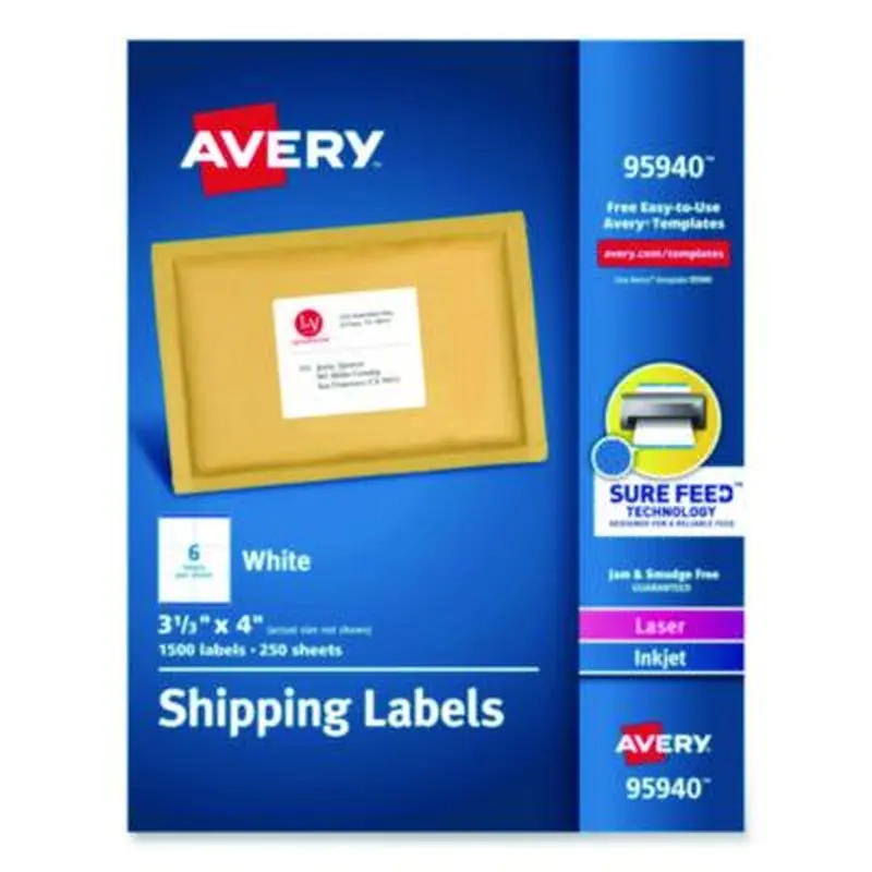 White Shipping Labels-Bulk Packs, Inkjet/Laser Printers, 3.33 x 4, White, 6/Sheet, 250 Sheets/Box - Shipping & Mailing Labels | Avery