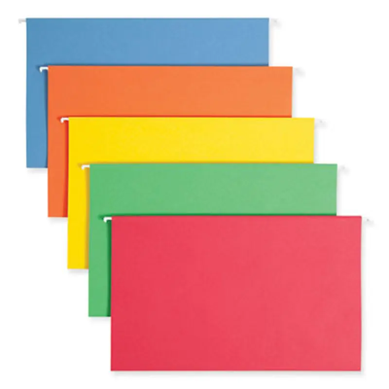 Colored Hanging File Folders with 1/5 Cut Tabs, Legal Size, 1/5-Cut Tabs, Assorted Colors, 25/Box - Hanging File Folders | Smead