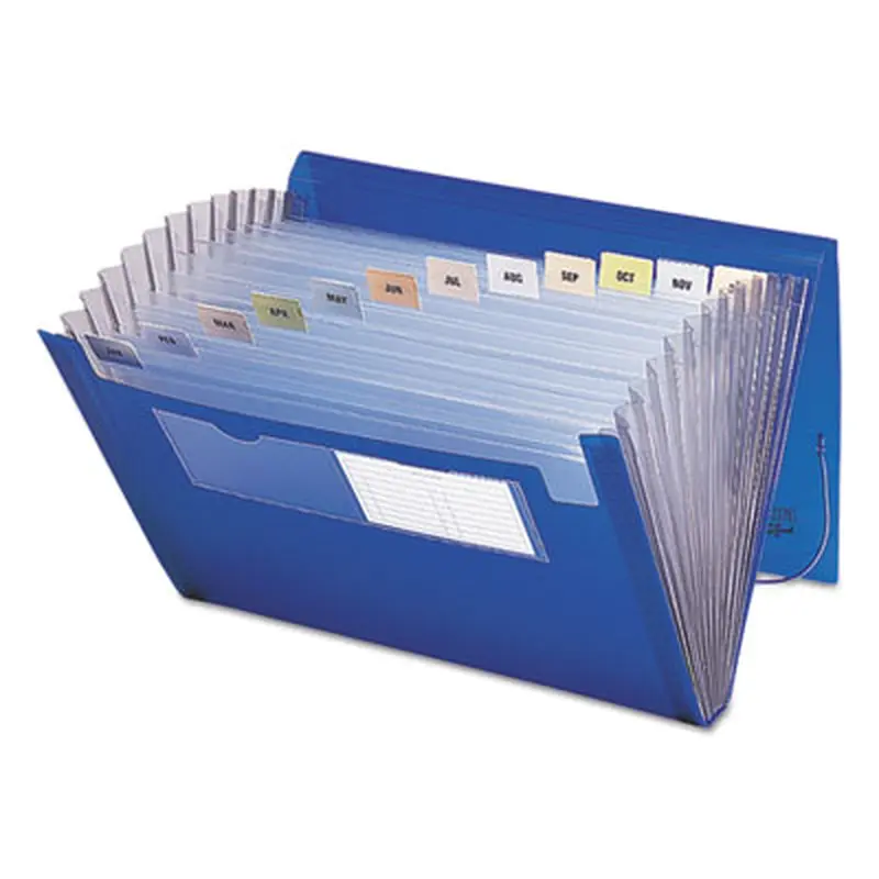 Expanding File With Color Tab Inserts, 9" Expansion, 12 Sections, Elastic Cord Closure, 1/12-Cut Tabs, Letter Size, Blue - File Jackets/Sleeves/Wallets | Smead