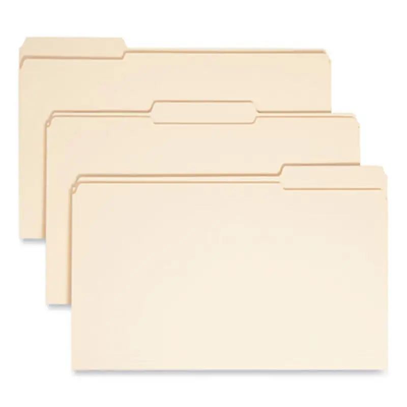 Reinforced Tab Manila File Folders, 1/3-Cut Tabs: Assorted, Legal Size, 0.75" Expansion, 11-pt Manila, 100/Box - File Folders | Smead