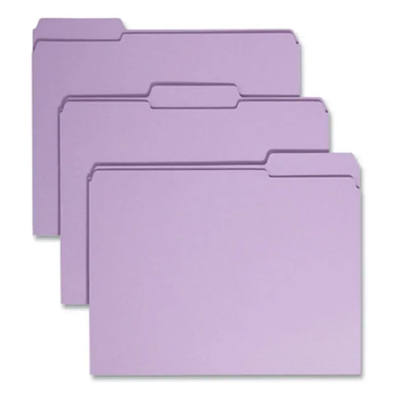 Reinforced Top Tab Colored File Folders, 1/3-Cut Tabs: Assorted, Letter Size, 0.75" Expansion, Lavender, 100/Box - File Folders | Smead