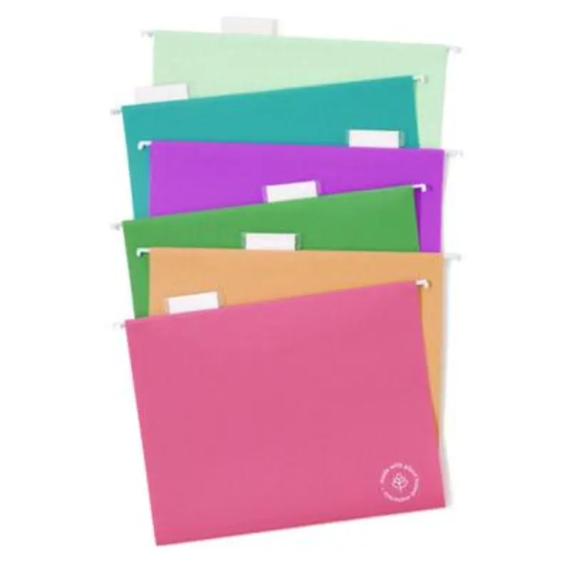 U-Eco Hanging File Folders, Letter Size, 1/5-Cut Tabs, Assorted, 12/Pack - Hanging File Folders | U Brands