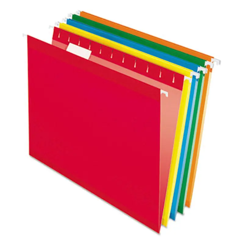 Colored Reinforced Hanging Folders, Letter Size, 1/5-Cut Tabs, Assorted Bright Colors, 25/Box - Hanging File Folders | Pendaflex