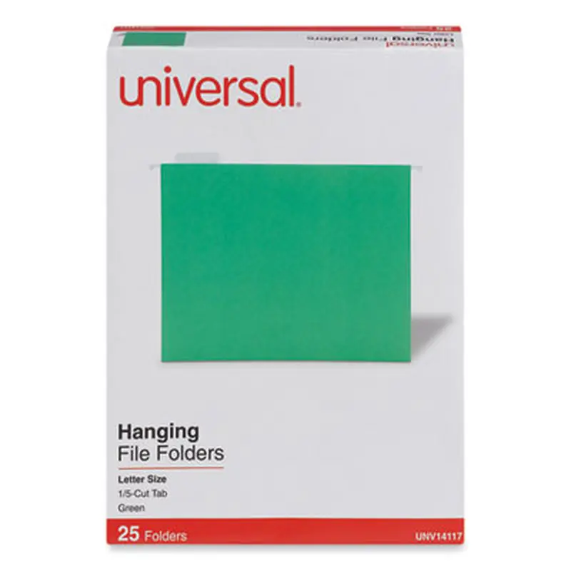 Deluxe Bright Color Hanging File Folders, Letter Size, 1/5-Cut Tabs, Bright Green, 25/Box - Hanging File Folders | Universal