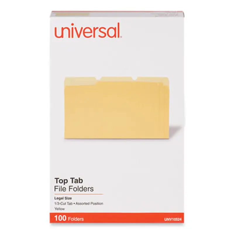 Deluxe Colored Top Tab File Folders, 1/3-Cut Tabs: Assorted, Legal Size, Yellow/Light Yellow, 100/Box - File Folders | Universal