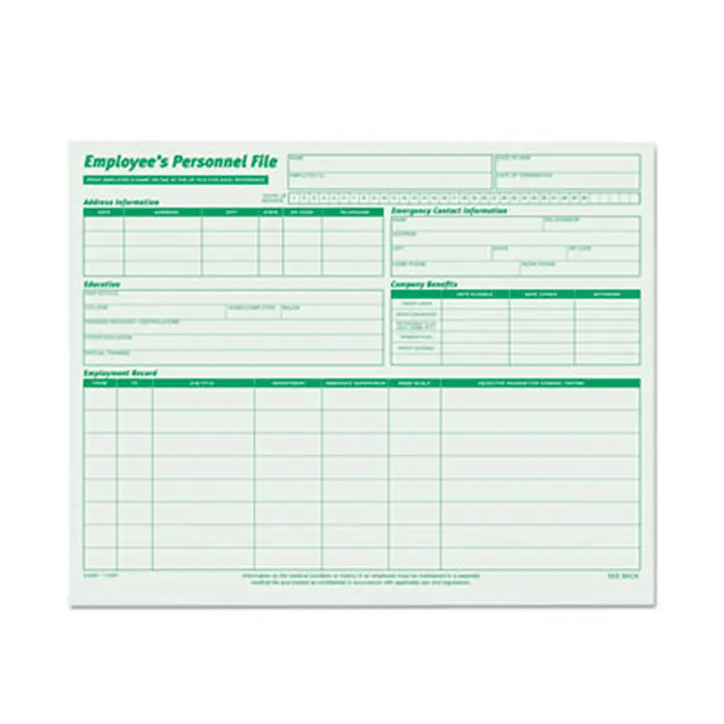 Employee's Record File Folder, Straight Tabs, Letter Size, Index Stock, Green, 20/Pack - File Folders | TOPS