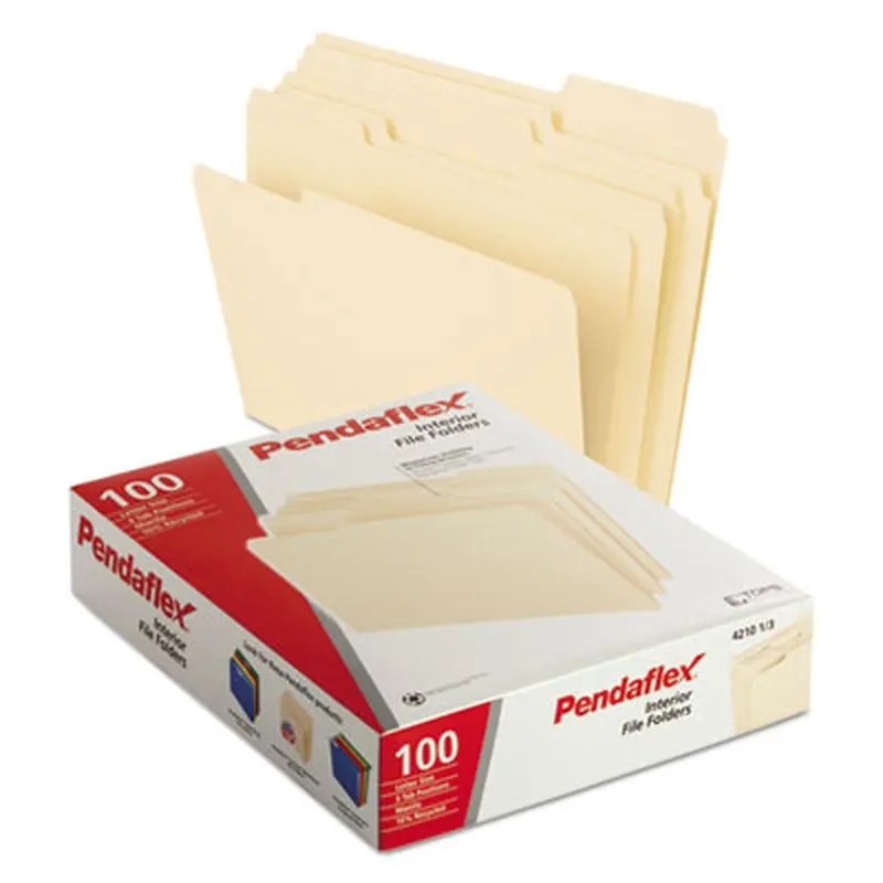Interior File Folders, 1/3-Cut Tabs: Assorted, Letter Size, Manila, 100/Box - File Folders | Pendaflex