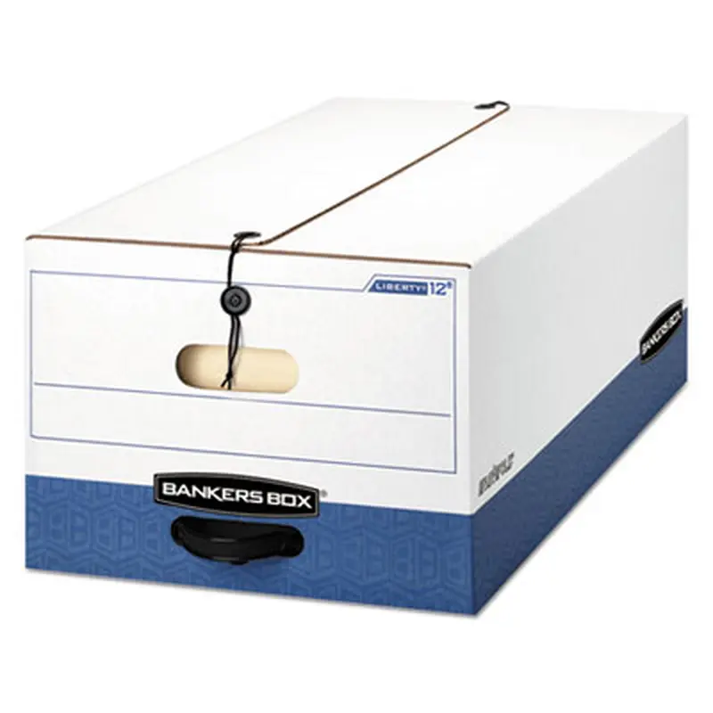 LIBERTY Heavy-Duty Strength Storage Boxes, Legal Files, 15.25" x 24.13" x 10.75", White/Blue, 12/Carton - File Boxes | Bankers Box