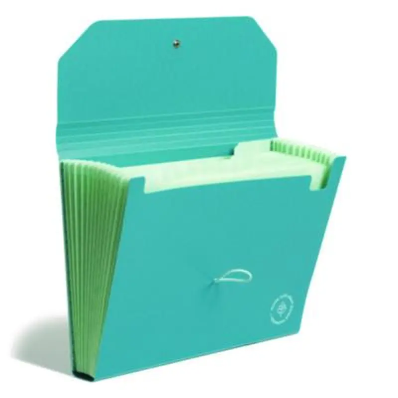 U-Eco 13-Pocket Expandable File, 9.75" Expansion, 13 Sections; Button/Elastic Closure, 1/12-Cut Tabs, Letter Size, Ocean - File Jackets/Sleeves/Wallets | U Brands