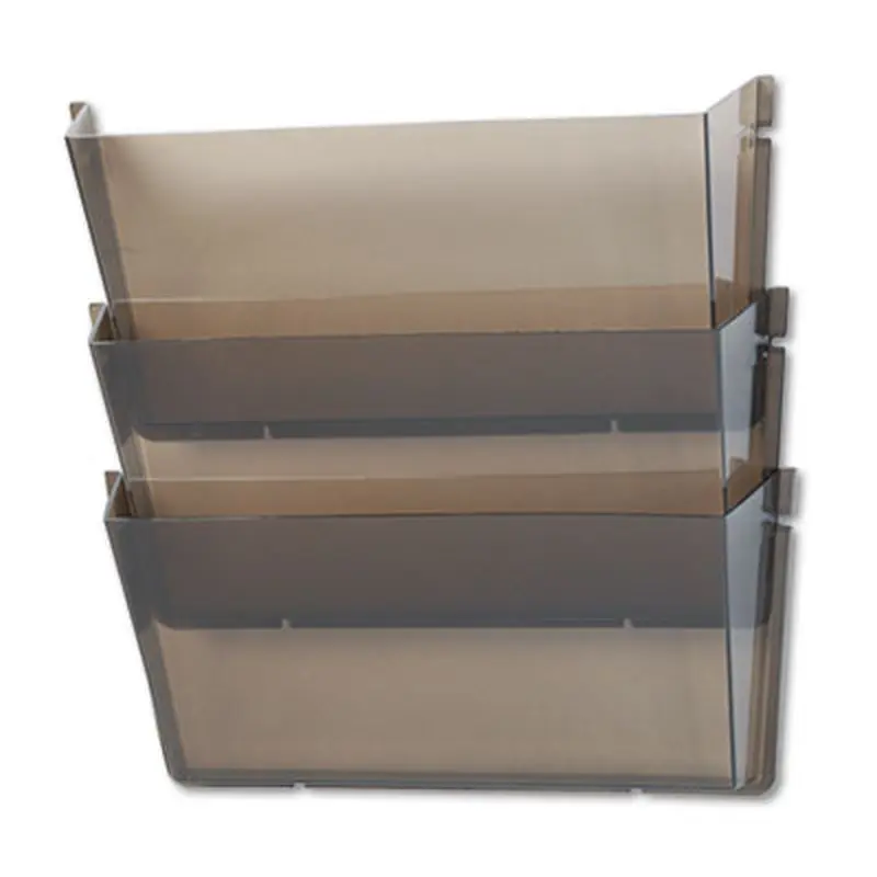 Unbreakable DocuPocket Wall File, 3 Sections, Letter Size, 14.5" x 3" x 6.5", Smoke, 3/Pack - Hanging File Systems | deflecto