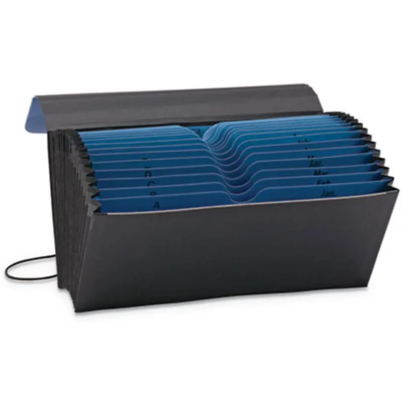Handy File with Pockets, 21 Sections, Elastic Cord Closure, 1/2-Cut Tabs, Check Size, Black/Blue - File Jackets/Sleeves/Wallets | Smead