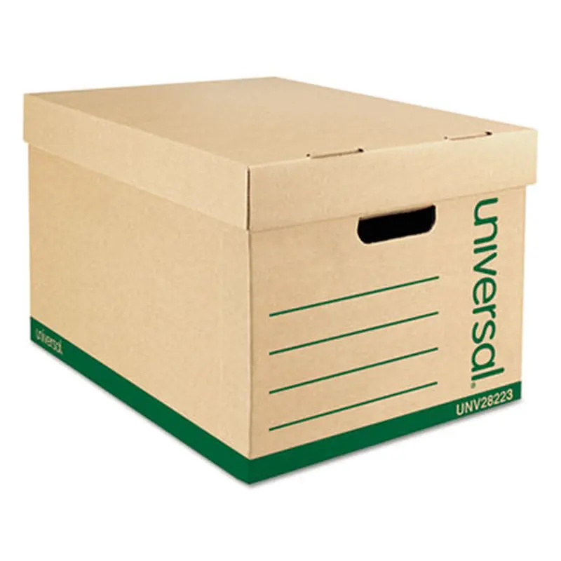 Recycled Medium-Duty Record Storage Box, Letter/Legal Files, Kraft/Green, 12/Carton - File Boxes | Universal