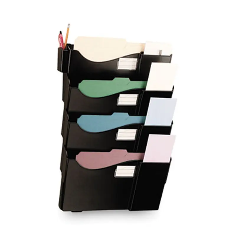 Grande Central Filing System, 4 Sections, Legal/Letter Size, Wall Mount, 16.63" x 4.75" x 27.5", Black, 4/Pack - Hanging File Systems | Universal