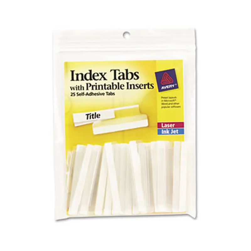 Insertable Index Tabs with Printable Inserts, 1/5-Cut, Clear, 2" Wide, 25/Pack - File Inserts/Tabs | Avery