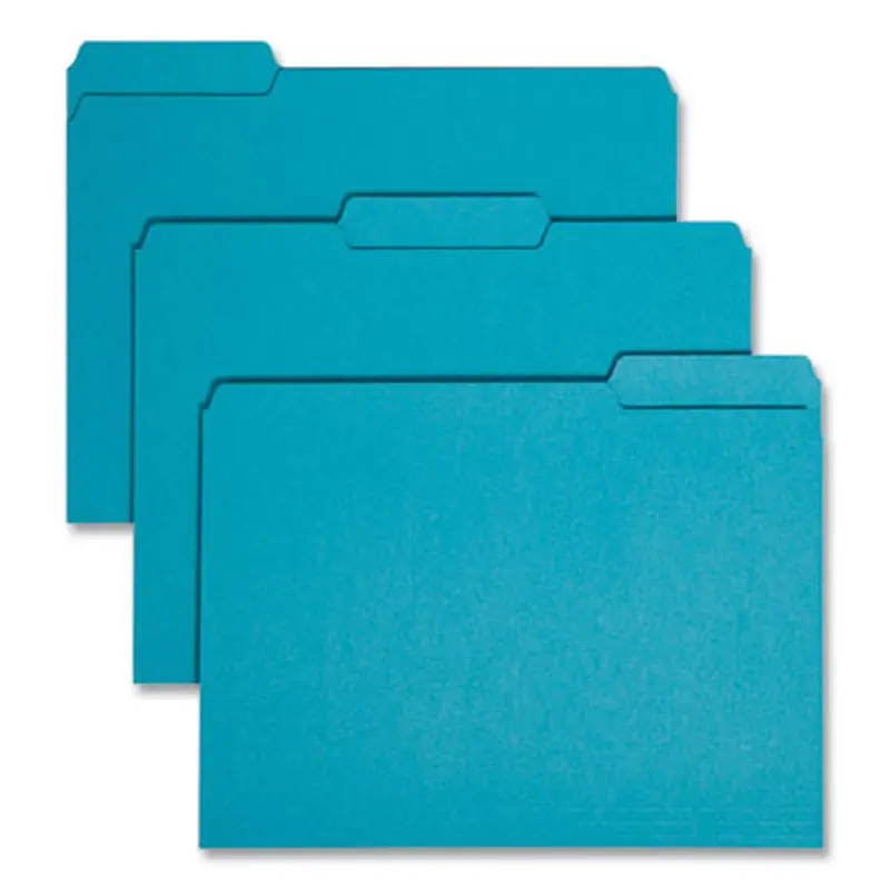 Interior File Folders, 1/3-Cut Tabs: Assorted, Letter Size, 0.75" Expansion, Teal, 100/Box - File Folders | Smead