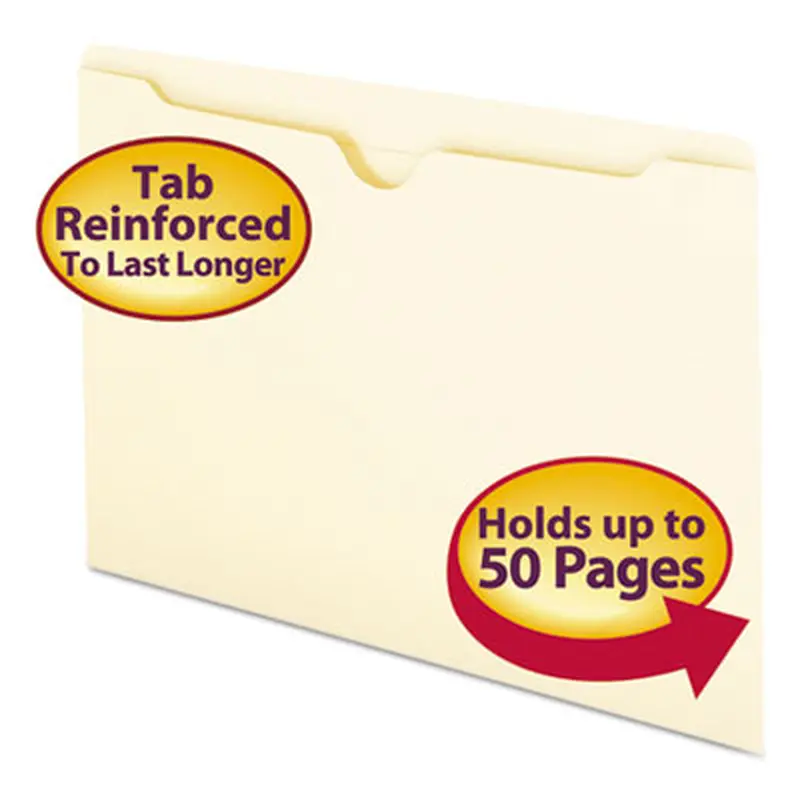 Manila File Jackets, 2-Ply Straight Tab, Legal Size, Manila, 100/Box - File Jackets/Sleeves/Wallets | Smead