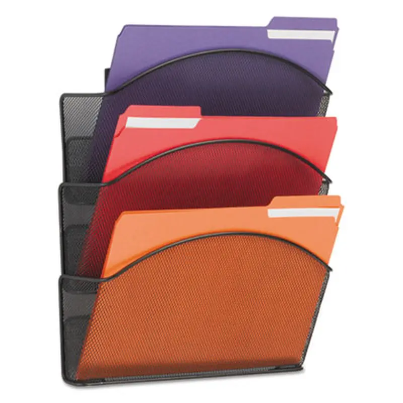 Onyx Mesh Wall Pockets, 3 Sections, Letter Size, 12" x 3.25" x 17.25", Black - Hanging File Systems | Safco