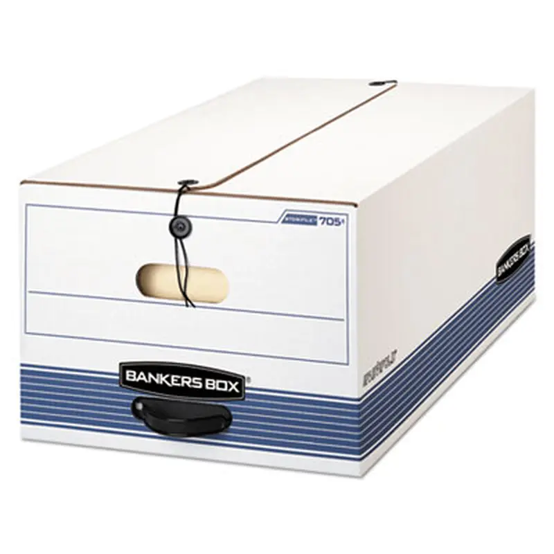 STOR/FILE Medium-Duty Strength Storage Boxes, Legal Files, 15.25" x 19.75" x 10.75", White/Blue, 4/Carton - File Boxes | Bankers Box