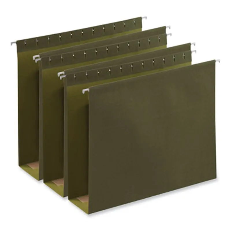 Box Bottom Hanging File Folders, 3" Capacity, Letter Size, 1/5-Cut Tabs, Standard Green, 25/Box - Hanging File Folders | Universal