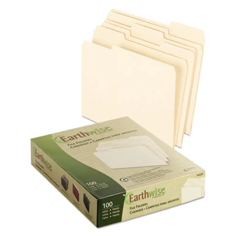 Earthwise by Pendaflex 100% Recycled Manila File Folder, 1/3-Cut Tabs: Assorted, Letter, 0.75" Expansion, Manila, 100/Box - File Folders | Pendaflex