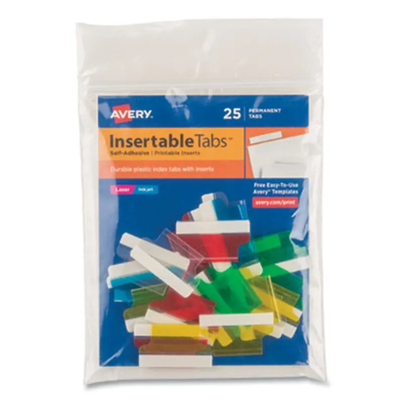 Insertable Index Tabs with Printable Inserts, 1/5-Cut, Assorted Colors, 1" Wide, 25/Pack - File Inserts/Tabs | Avery