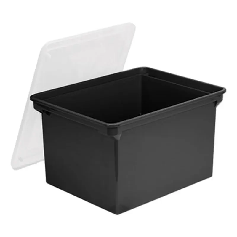 Plastic File Tote, Letter/Legal Files, 18.5" x 14.25" x 10.88", Black/Clear - File Boxes | Storex
