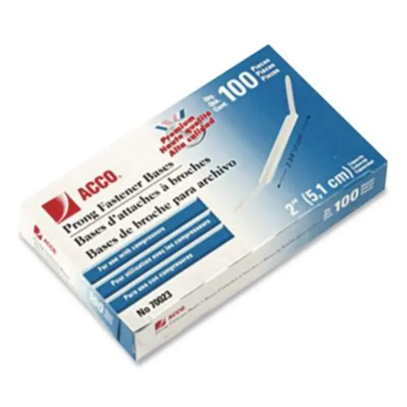 Premium Two-Prong Fastener Bases, 2" Capacity, 2.75" Center to Center, Silver, 100/Box - File Fasteners | ACCO