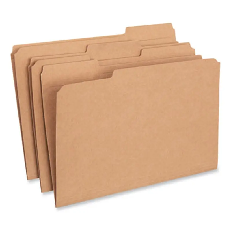 Reinforced Kraft Top Tab File Folders, 1/3-Cut Tabs: Assorted, Legal Size, 0.75" Expansion, Brown, 100/Box - File Folders | Universal