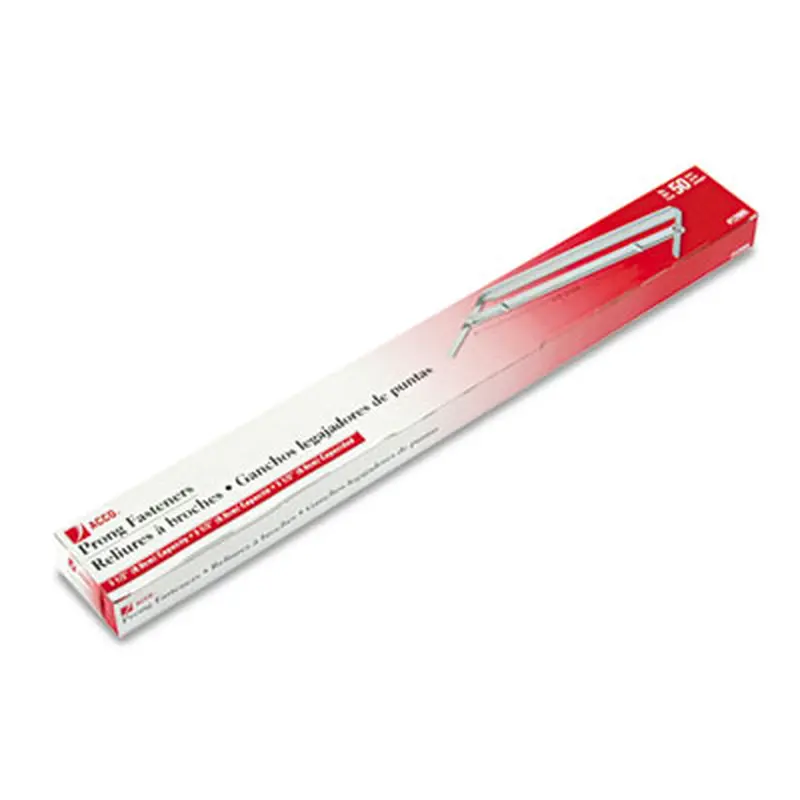 Standard Two-Piece Two-Prong Paper Fastener Base and Compressor Sets, 3.5" Capacity, 8.5" Center to Center, Silver, 50/Box - File Fasteners | ACCO
