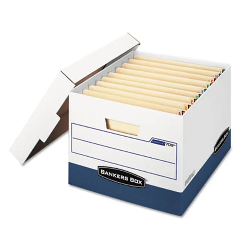 STOR/FILE END TAB Storage Boxes, Letter/Legal Files, White/Blue, 12/Carton - File Boxes | Bankers Box