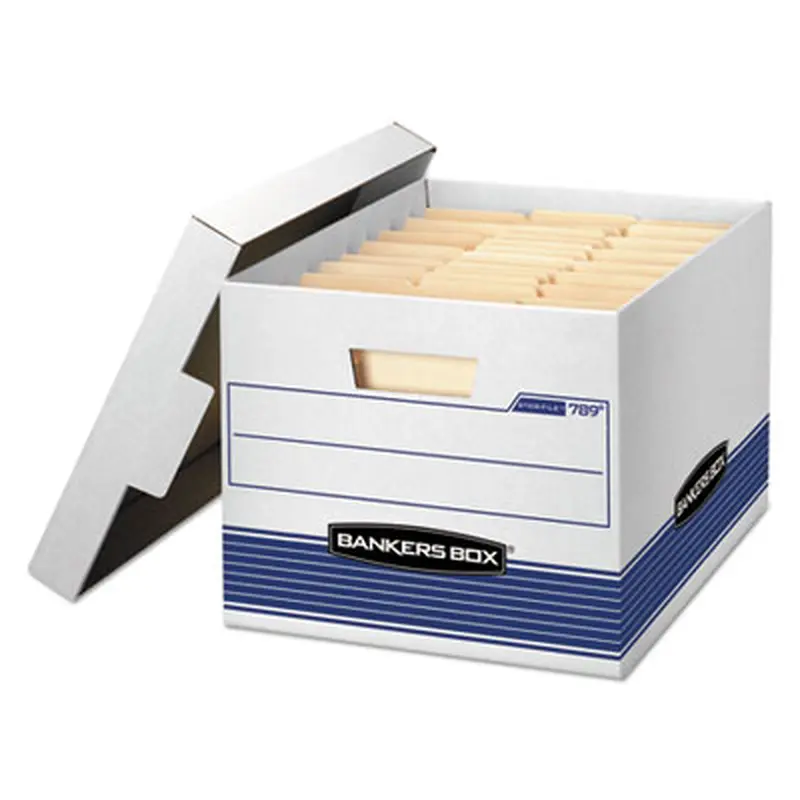 STOR/FILE Medium-Duty Letter/Legal Storage Boxes, Letter/Legal Files, 12.75" x 16.5" x 10.5", White/Blue, 12/Carton - File Boxes | Bankers Box