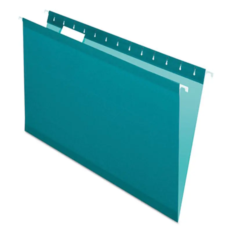 Colored Reinforced Hanging Folders, Legal Size, 1/5-Cut Tabs, Teal, 25/Box - Hanging File Folders | Pendaflex