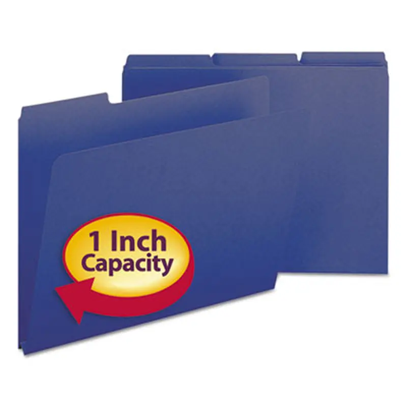 Expanding Recycled Heavy Pressboard Folders, 1/3-Cut Tabs: Assorted, Letter Size, 1" Expansion, Dark Blue, 25/Box - File Folders | Smead