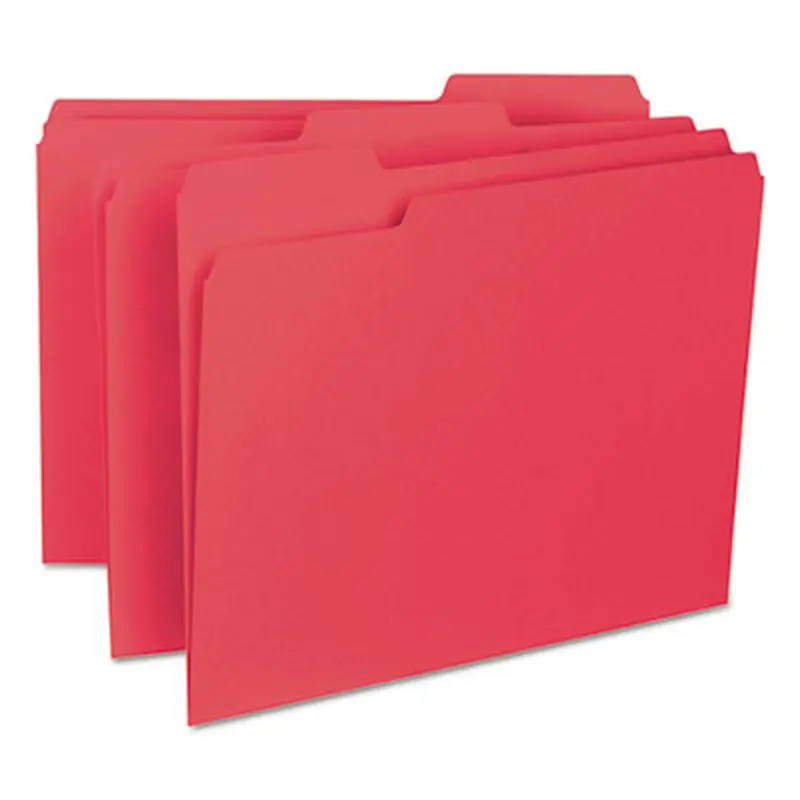 Interior File Folders, 1/3-Cut Tabs: Assorted, Letter Size, 0.75" Expansion, Red, 100/Box - File Folders | Smead
