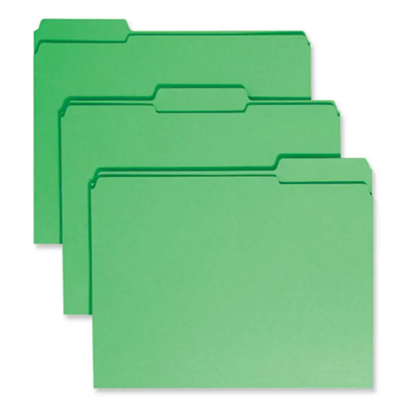 Reinforced Top Tab Colored File Folders, 1/3-Cut Tabs: Assorted, Letter Size, 0.75" Expansion, Green, 100/Box - File Folders | Smead