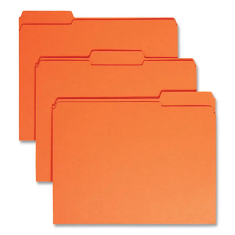 Reinforced Top Tab Colored File Folders, 1/3-Cut Tabs: Assorted, Letter Size, 0.75" Expansion, Orange, 100/Box - File Folders | Smead