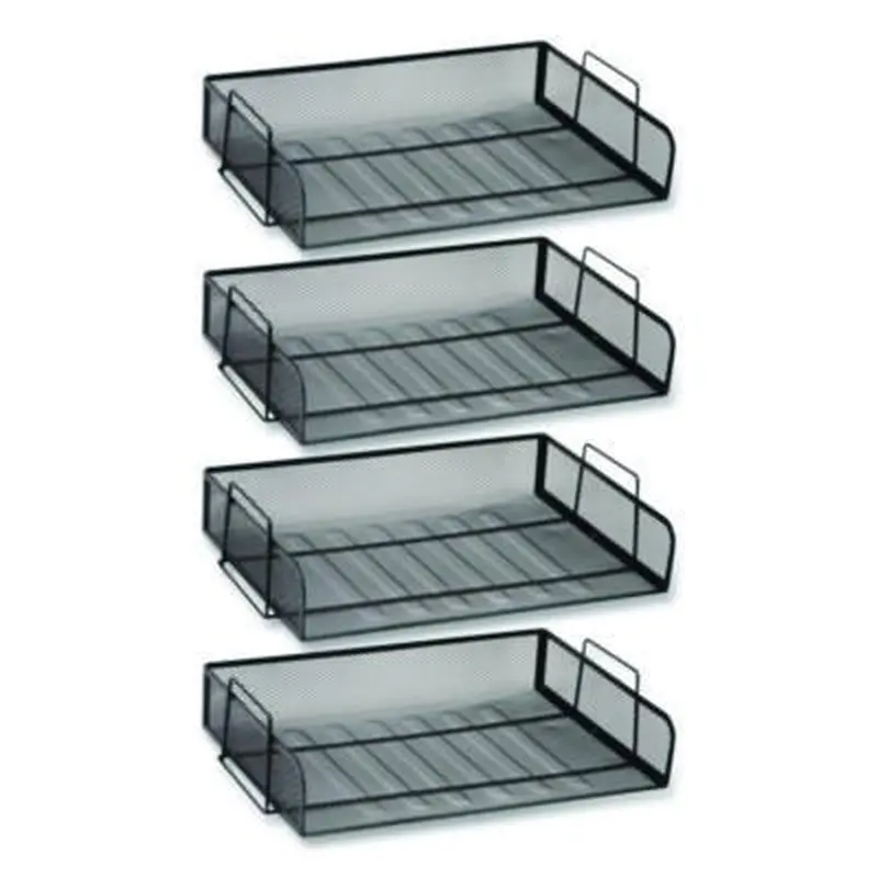 Stackable Paper Desk Tray Organizer, Letter Size, 9.75 x 14 x 3.25, Black, 4/Pack - Desktop Document Racks & Sorters | Mind Reader