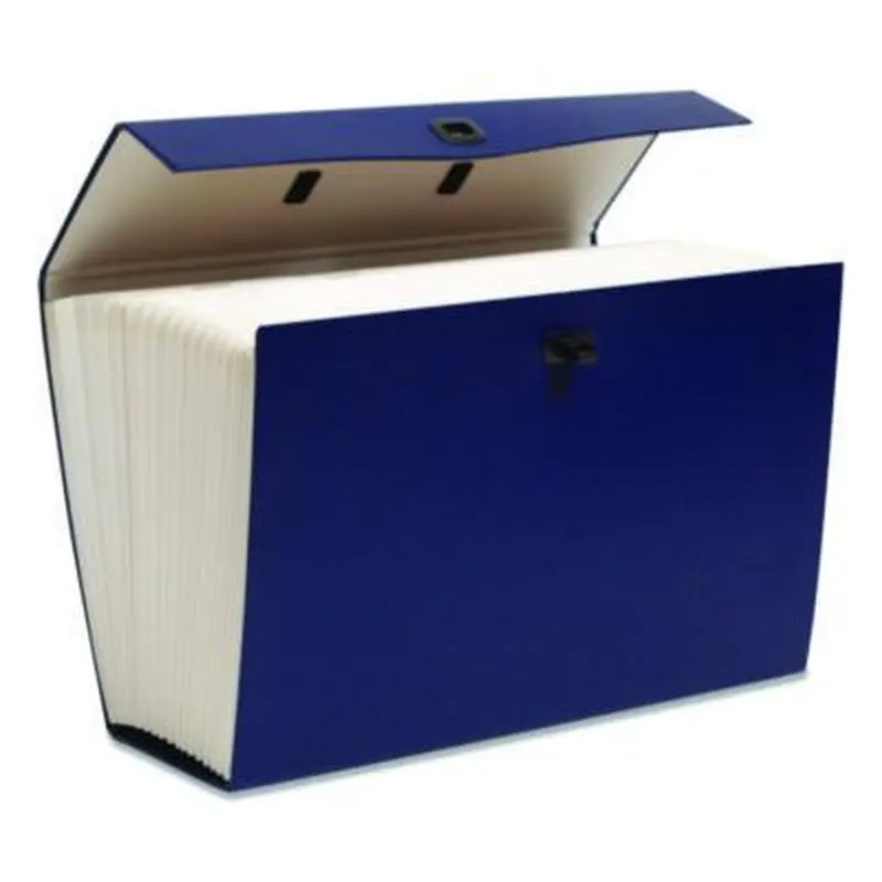 Expanding File Box, 16.63" Expansion, 19 Sections, Twist-Lock Latch Closure, 2/5-Cut Tabs, Legal Size, Blue - File Jackets/Sleeves/Wallets | Smead