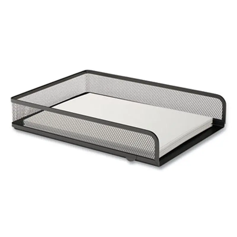 Front-Load Stackable Wire Mesh Document Tray, 1 Section, Letter-Size, 9.37 x 12.48 x 2.32, Matte Black - Desktop Document Racks & Sorters | TRU RED