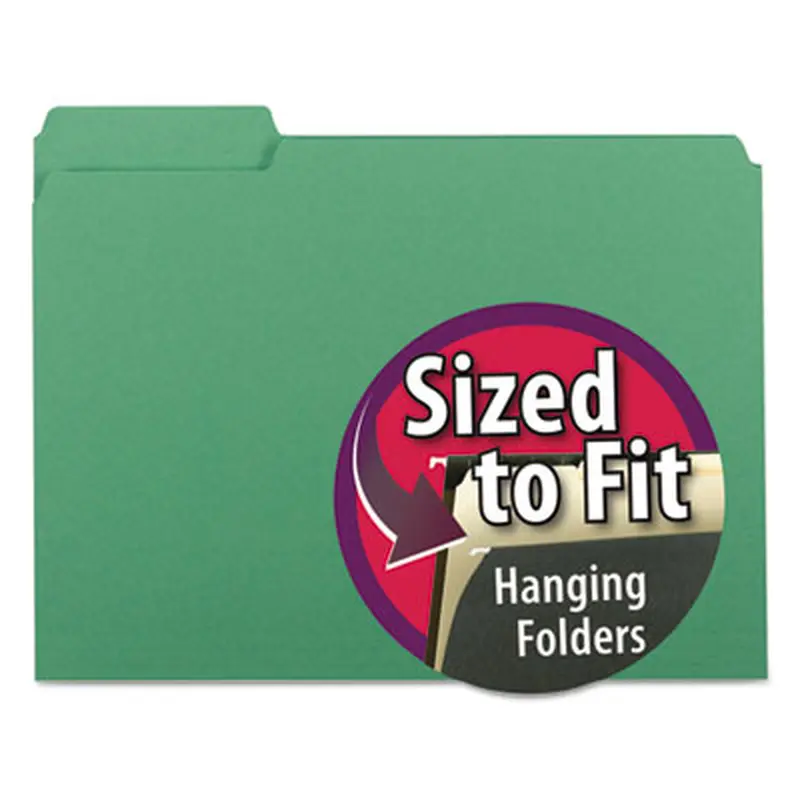Interior File Folders, 1/3-Cut Tabs: Assorted, Letter Size, 0.75" Expansion, Green, 100/Box - File Folders | Smead