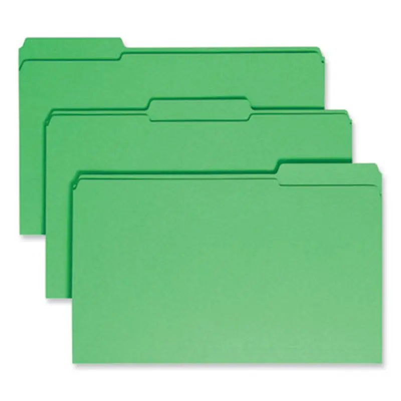 Reinforced Top Tab Colored File Folders, 1/3-Cut Tabs: Assorted, Legal Size, 0.75" Expansion, Green, 100/Box - File Folders | Smead