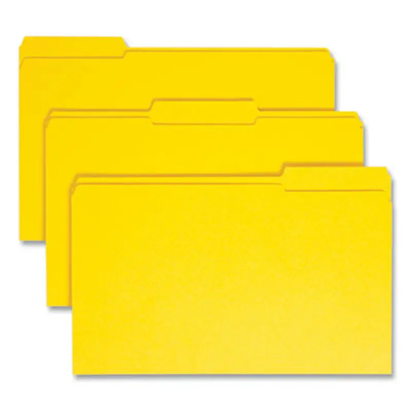 Reinforced Top Tab Colored File Folders, 1/3-Cut Tabs: Assorted, Legal Size, 0.75" Expansion, Yellow, 100/Box - File Folders | Smead