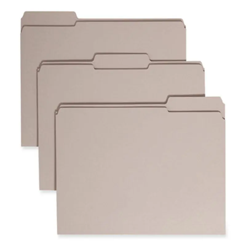 Reinforced Top Tab Colored File Folders, 1/3-Cut Tabs: Assorted, Letter Size, 0.75" Expansion, Gray, 100/Box - File Folders | Smead
