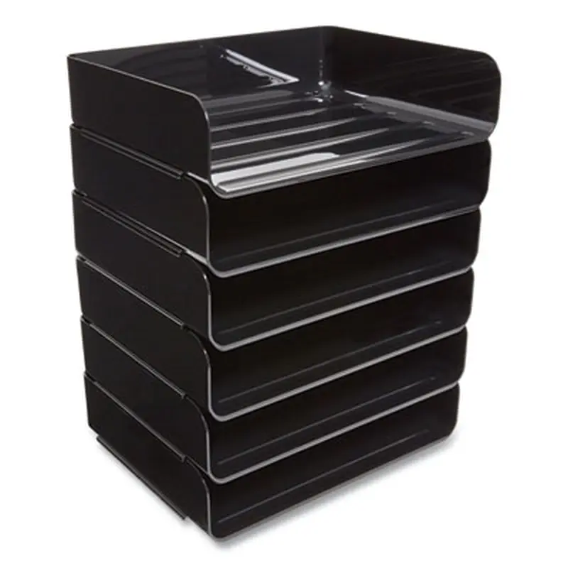 Side-Load Stackable Plastic Document Tray, 1 Section, Letter-Size, 12.63 x 9.72 x 3.01, Black, 6/Pack - Desktop Document Racks & Sorters | TRU RED