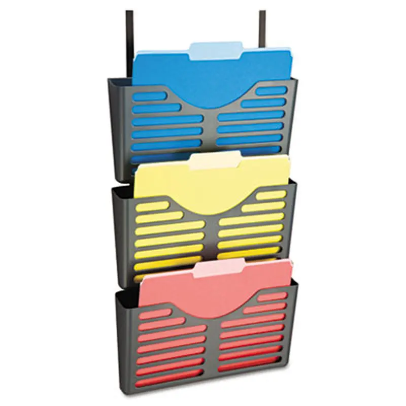 VerticalMate Cubicle Wall File Pocket, 3 Sections, Letter Size, 13.5" x 6" x 28", Charcoal, 3/Pack - Hanging File Systems | Officemate