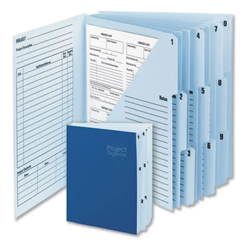 10-Pocket Project Organizer with Indexed Tabs (1-10), 10 Sections, Unpunched, 1/3-Cut Tabs, Letter Size, Lake Blue/Navy Blue - Project Folders | Smead