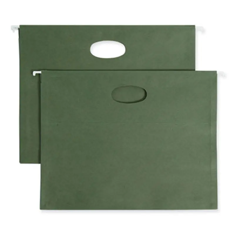 100% Recycled Hanging Pockets with Full-Height Gusset, 1 Section, 3.5" Capacity, Letter Size, Standard Green, 10/Box - Hanging File Folders | Smead
